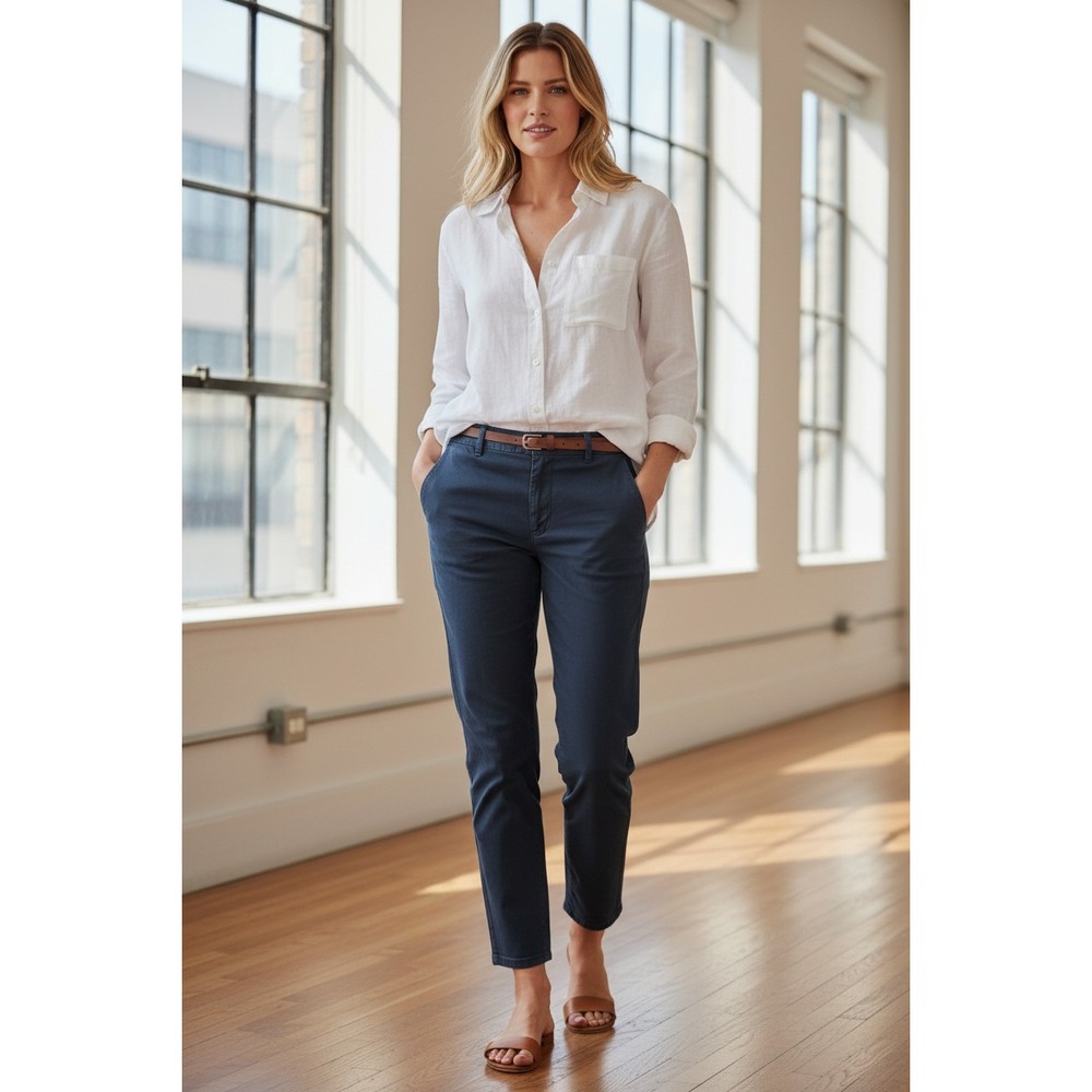 Nili‎ Lotan East Hampton Navy Cotton Utility Pants Straight Leg USA 8 NWOT $325